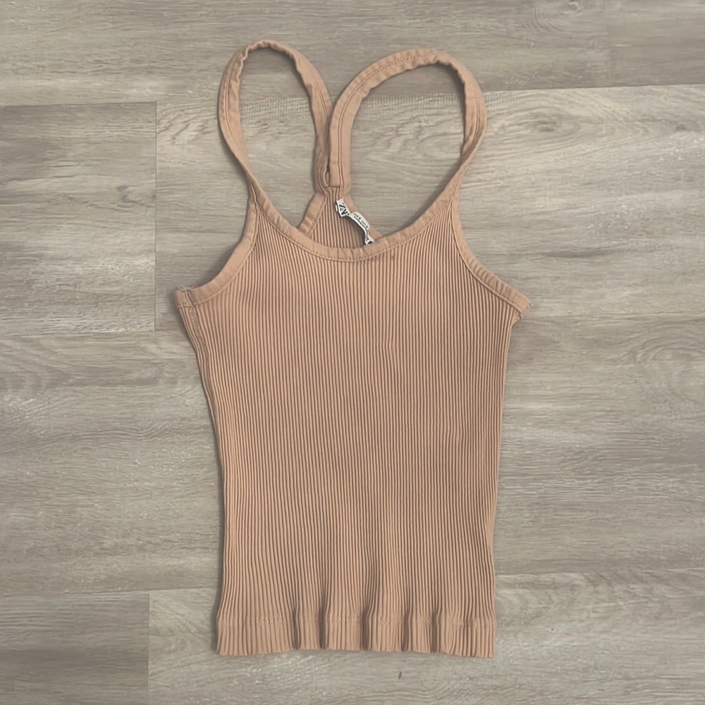 beige zara rib knit tank
